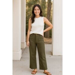 Nicole Miller Colette Cropped Hi-Rise Straight Leg Pants Olive Green Size 2 NWOT